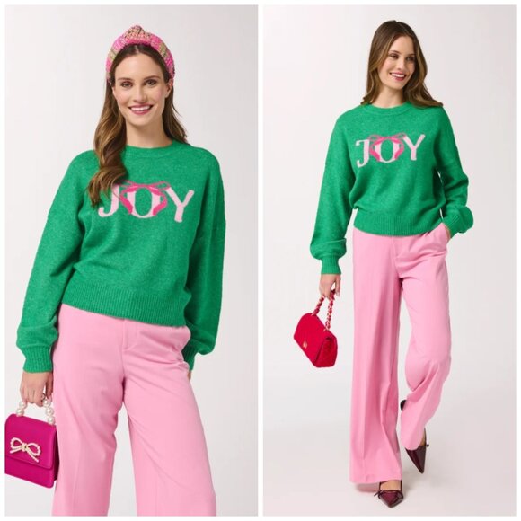 NWT Shiraleah Joy Sweater Size Small, Green Holiday Pullover with Pink Bow - Picture 12 of 12